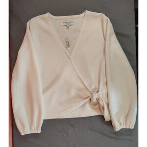 Women's Madewell Texture and Thread Long Sleeve Crepe Wrap Top XS Cream